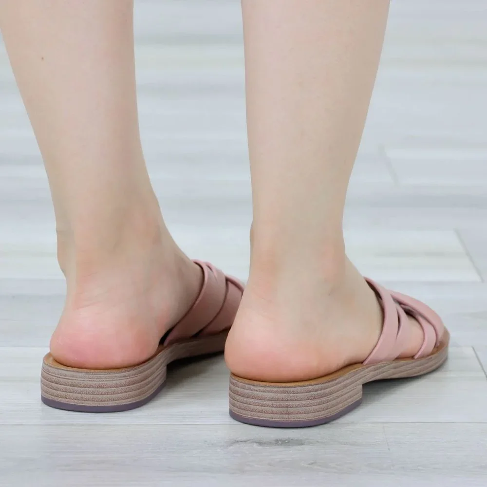 Pink Flat Slip On Sliders Sandal Strappy Trendy Comfort Lightweight - Picture 7 of 11